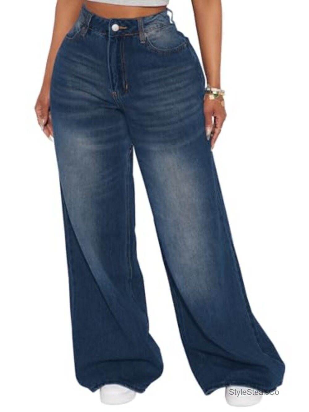 High Waisted Wide Leg Jeans Loose Fit Stretchy Denim Pants